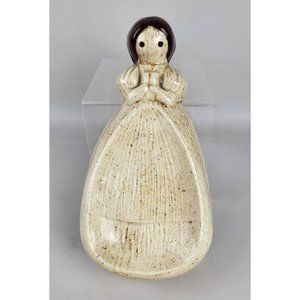 Vintage Primitive Farmhouse Corn Husk Girl Doll Ceramic Spoon Rest Soap Holder